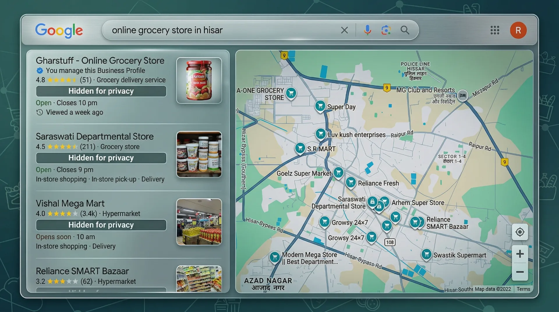 how to get more customers in your grocery store — Google Business Profile local search results showing small grocery store