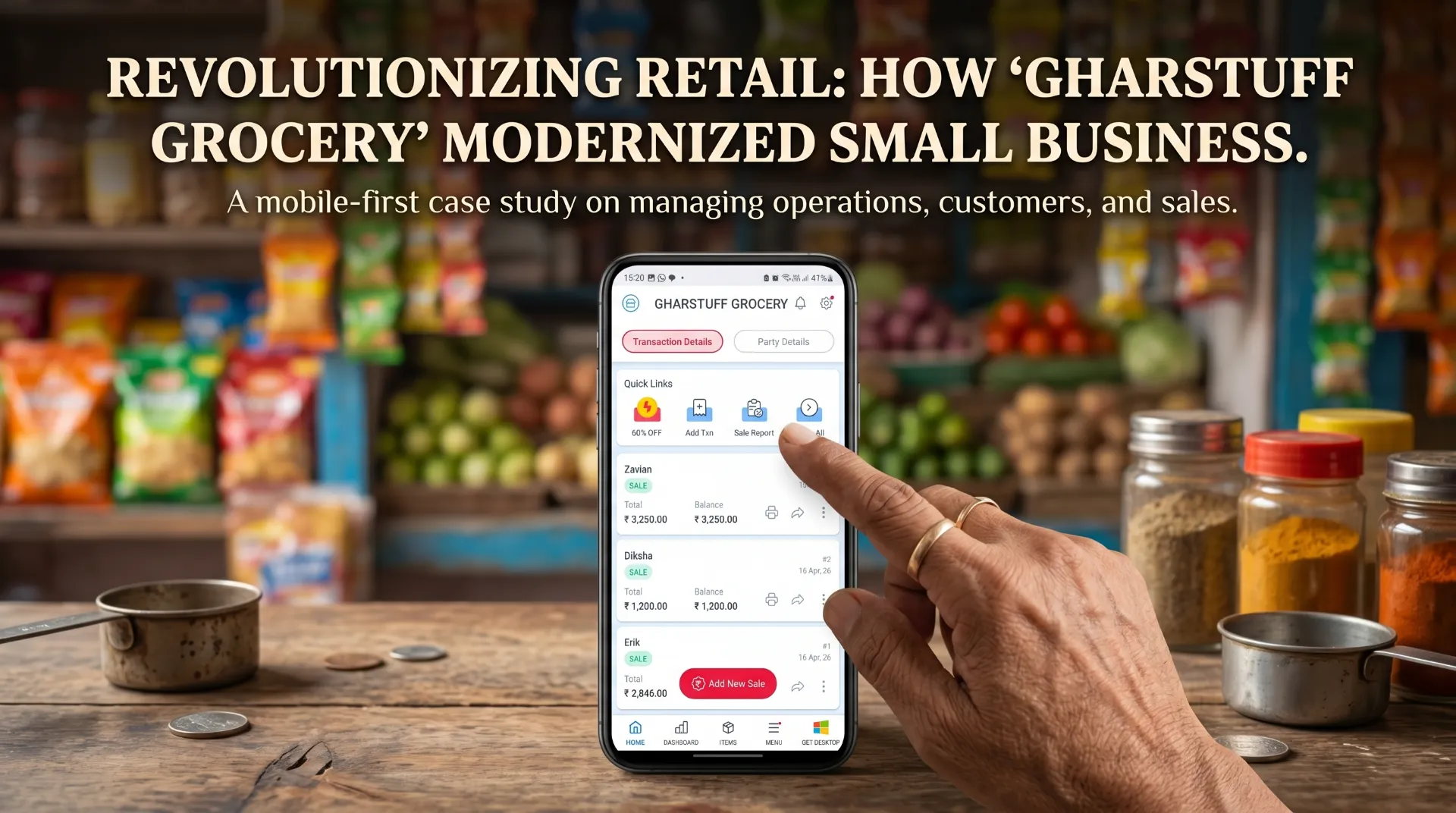 Vyapar app review for small retail — billing dashboard tested at gharstuff.com grocery store Hisar India